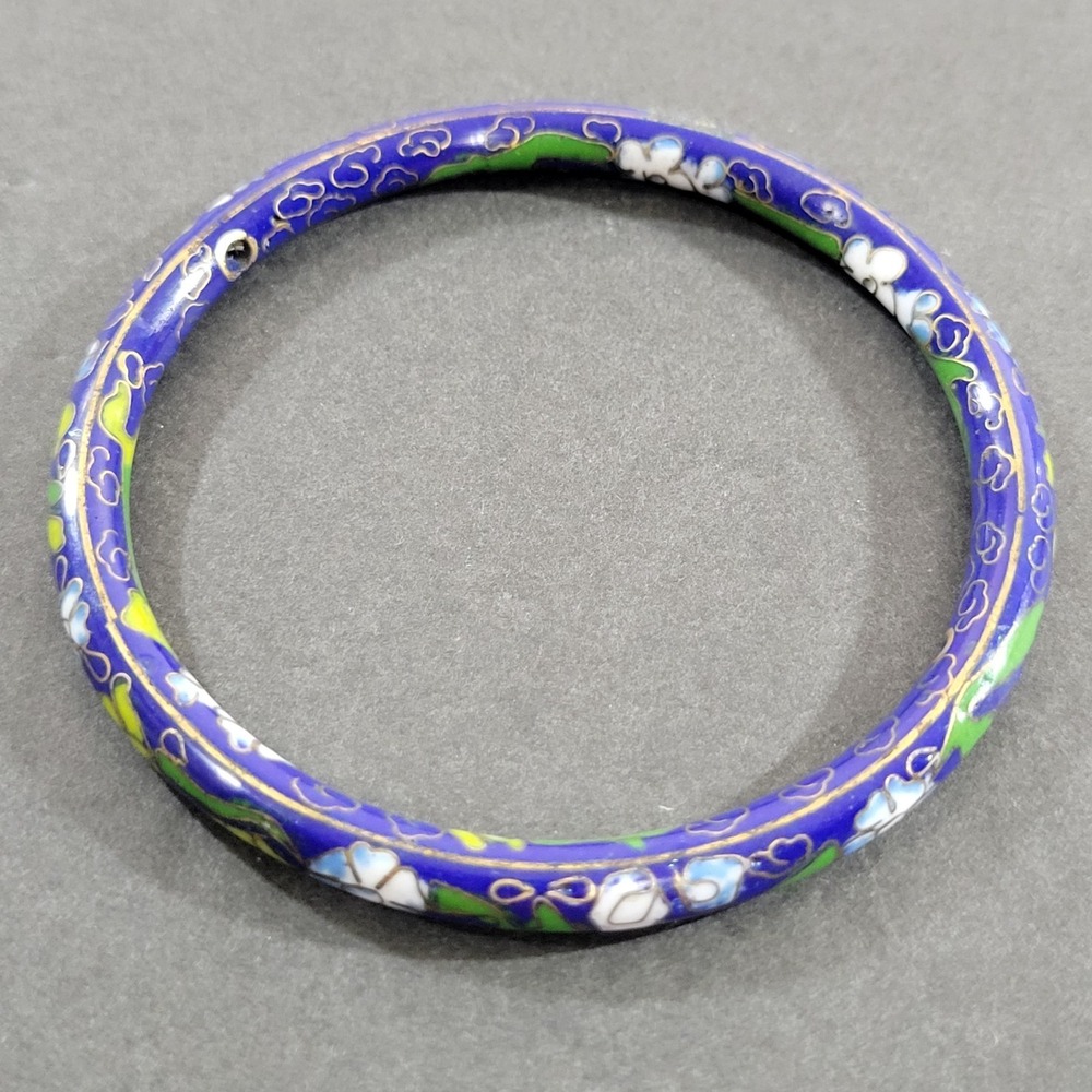 Vintage Blue Floral Cloisonne Bangle Bracelet